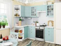 Небольшая угловая кухня в голубом и белом цвете Владивосток